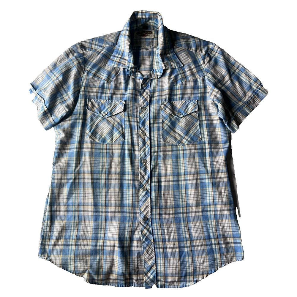Authentic Western Youngbloods Mens Sz XL Short Sleeve Pearl Snap Button Cowboy